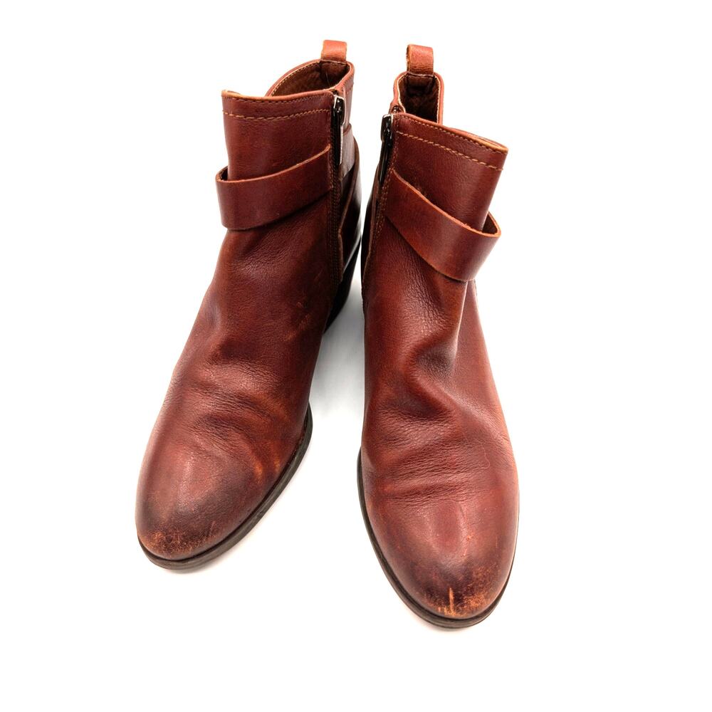 Vince Camuto Brown Leather Ankle Boots Block Heel Booties Women's Size 7
